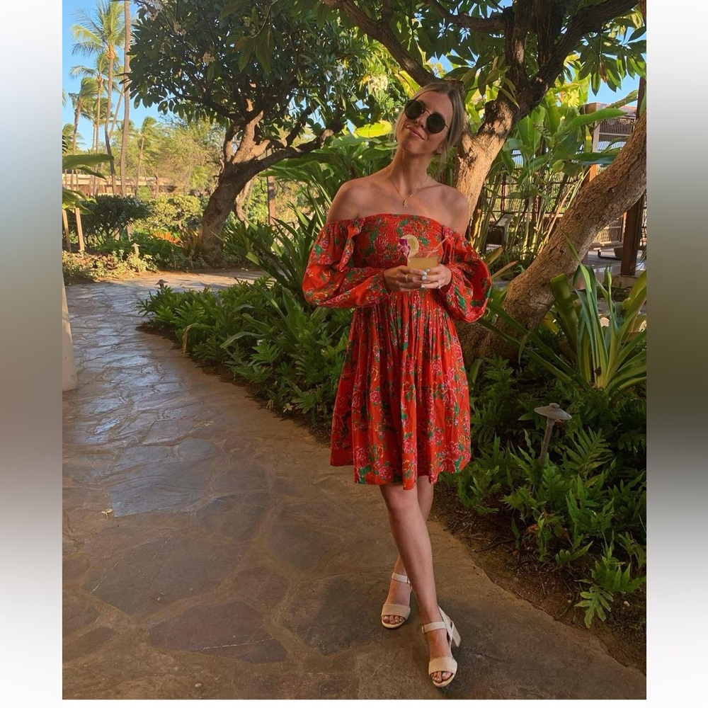 RHODE A-Line Red Floral Dress - Picture 2 of 7